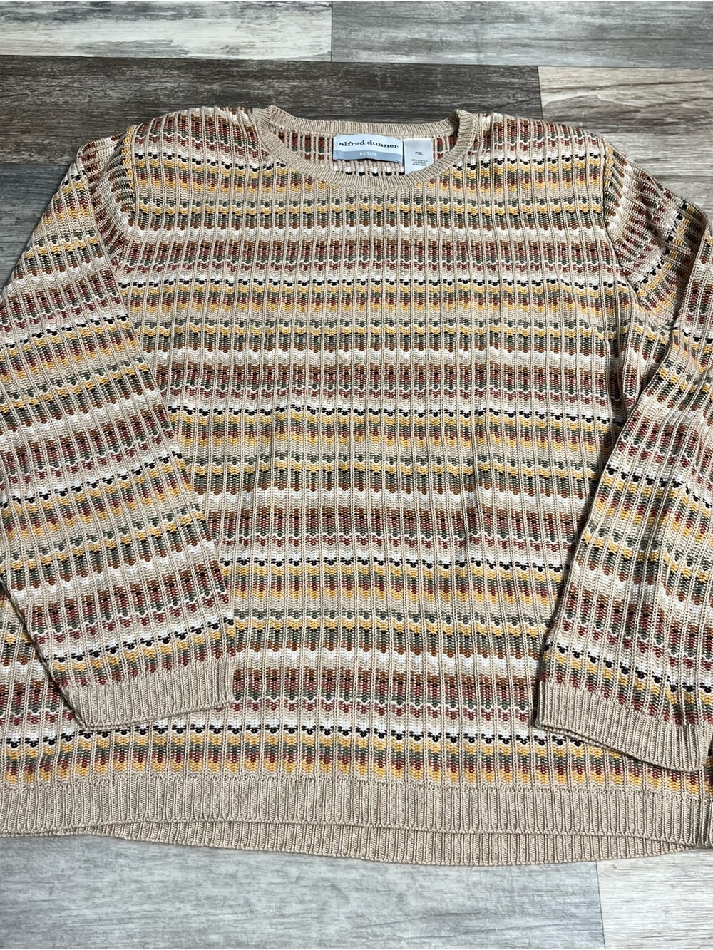 Alfred Dunner tan/orange/green patterned sweater